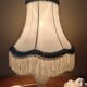 Alabaster lamp, satin white and blue pagoda shade.