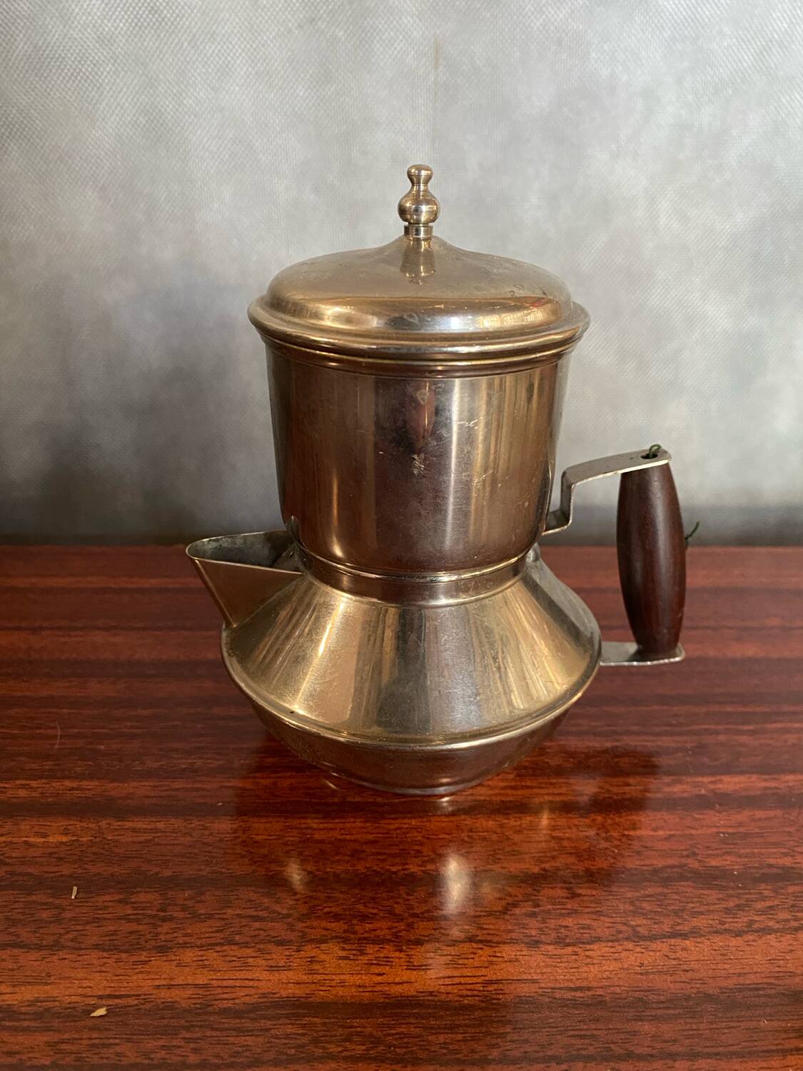 Antique TASSUNIC Teapot Silver Metal + Wooden Handle United France Vintage