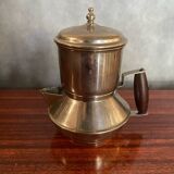 Antique TASSUNIC Teapot Silver Metal + Wooden Handle United France Vintage