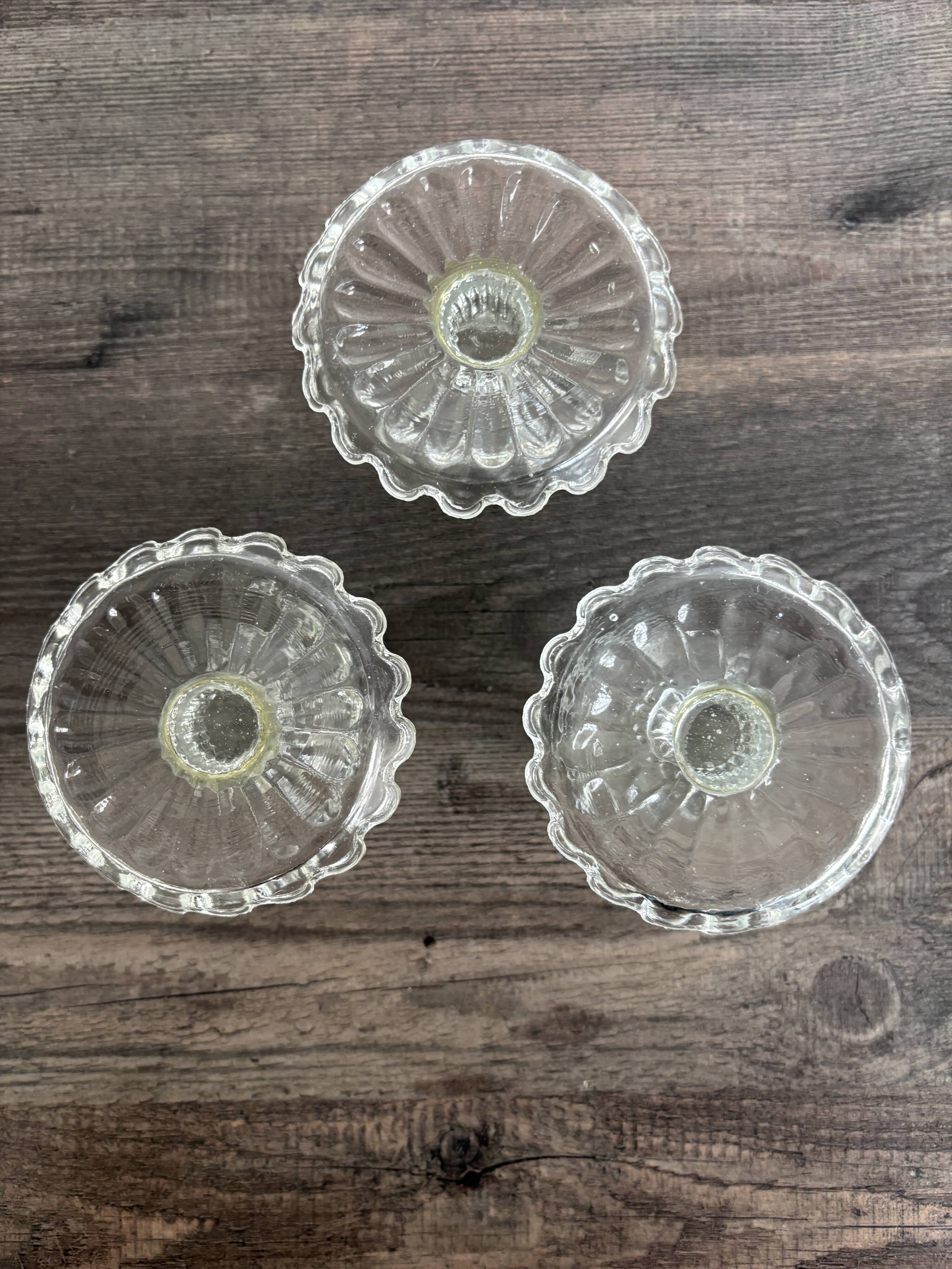 Set of 3 Vintage Glass Egg Cups in Diamond Point Style