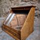 Antique French optician's table display cabinet – Walnut curtain display cabinet, early 1900s.
