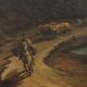 Old painting of a nocturnal landscape in oil on panel from the 19th century.