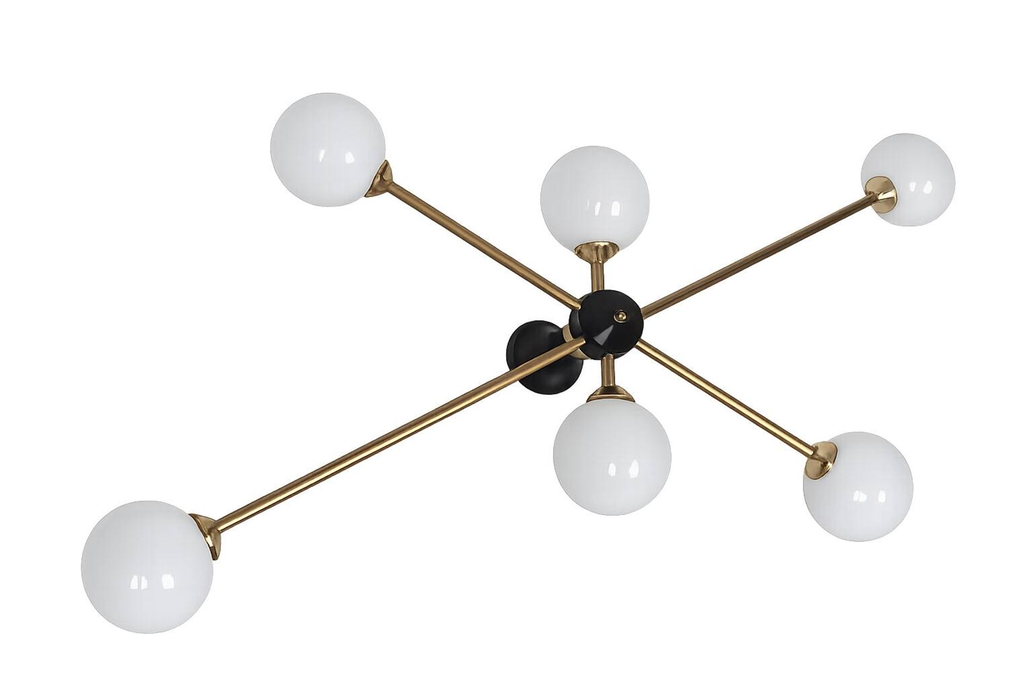 Stilnovo vintage 1960s chandelier, brass and glass, 6xE14