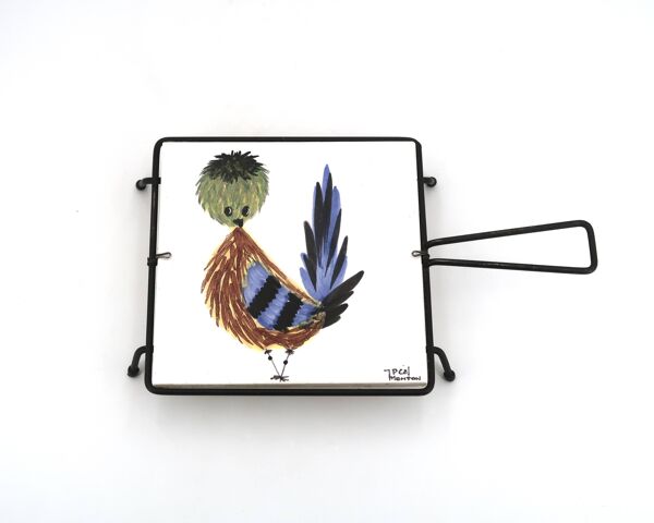 Dessous de plat carreau en céramique oiseau de Jean Pierre Caffarelli