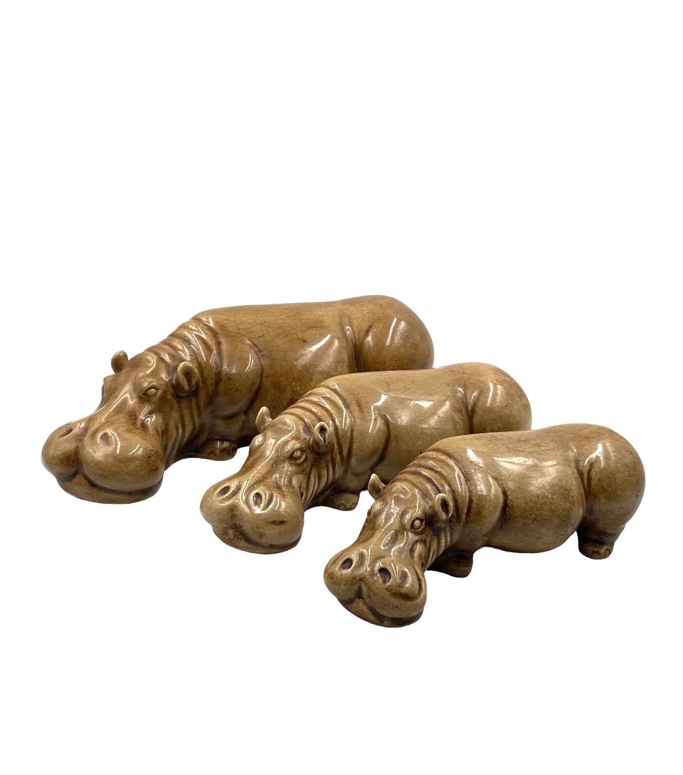 Mid-century Set of 3 ceramic hippos, Zaccagnini Italy 1950s