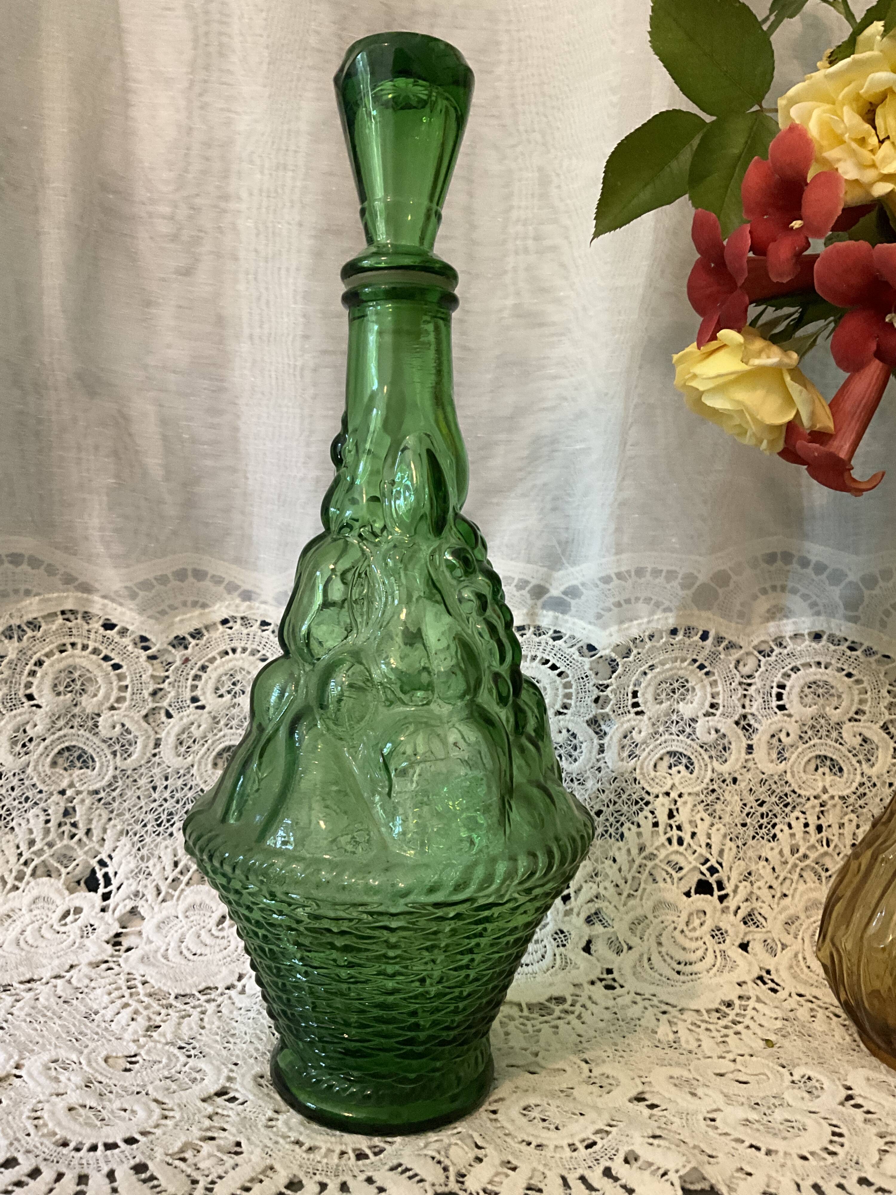 Italian glass carafe bottle, green Empoli
