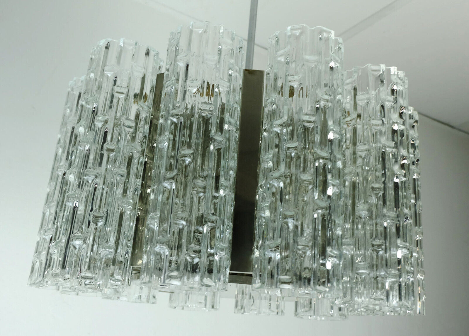 1960s kaiser mid century CHANDELIER chrome hanging light with 12 glass tubes