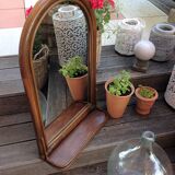 Arched rattan mirror with shelf/vintage 60s-70s