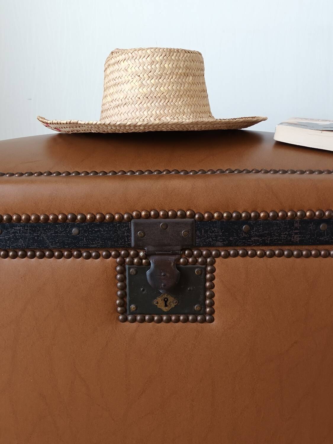 Vintage wooden and faux leather dome bag