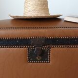 Vintage wooden and faux leather curved trunk