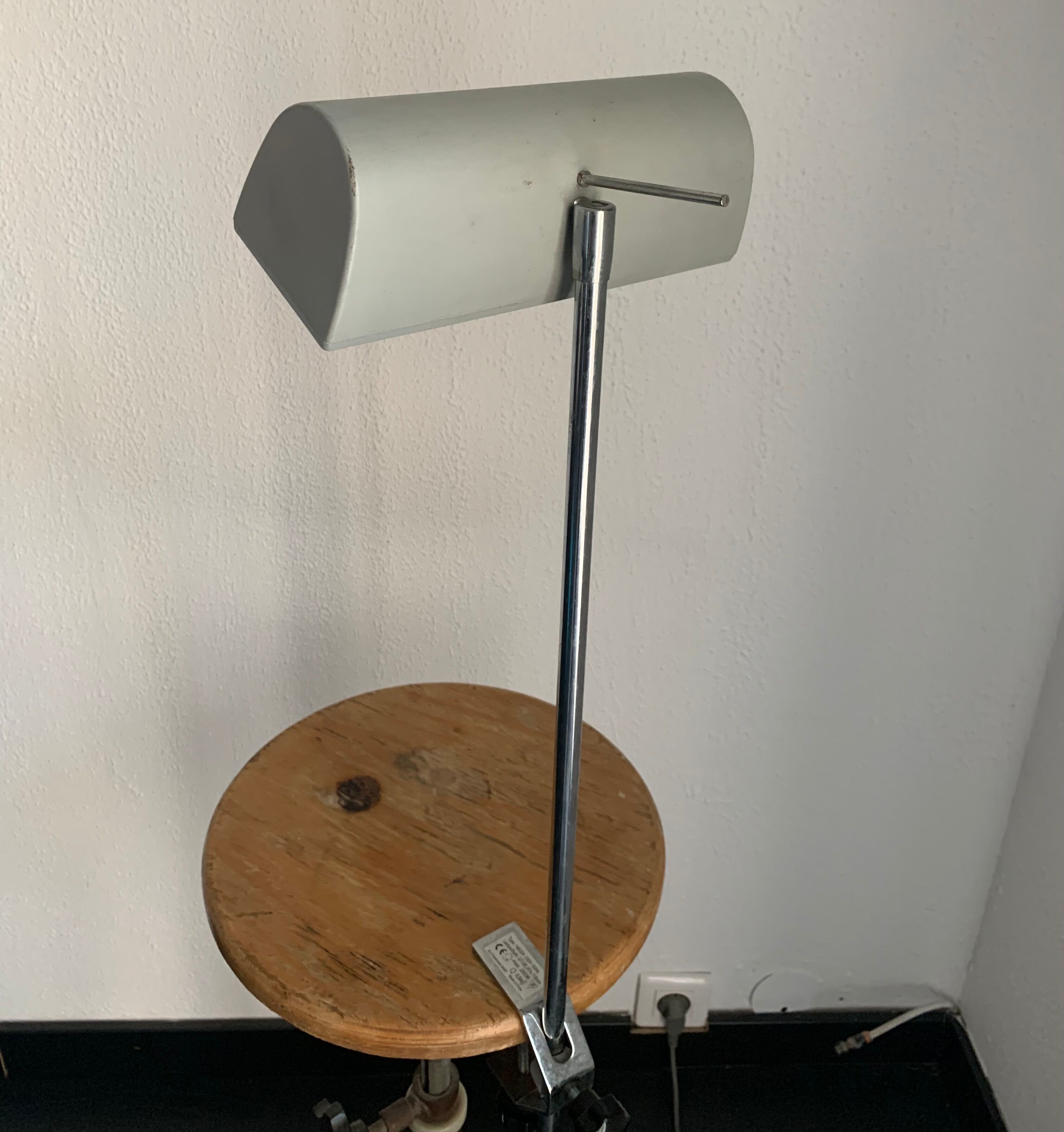 Vintage lamp 1980 medical gray cement and chrome - 50 cm