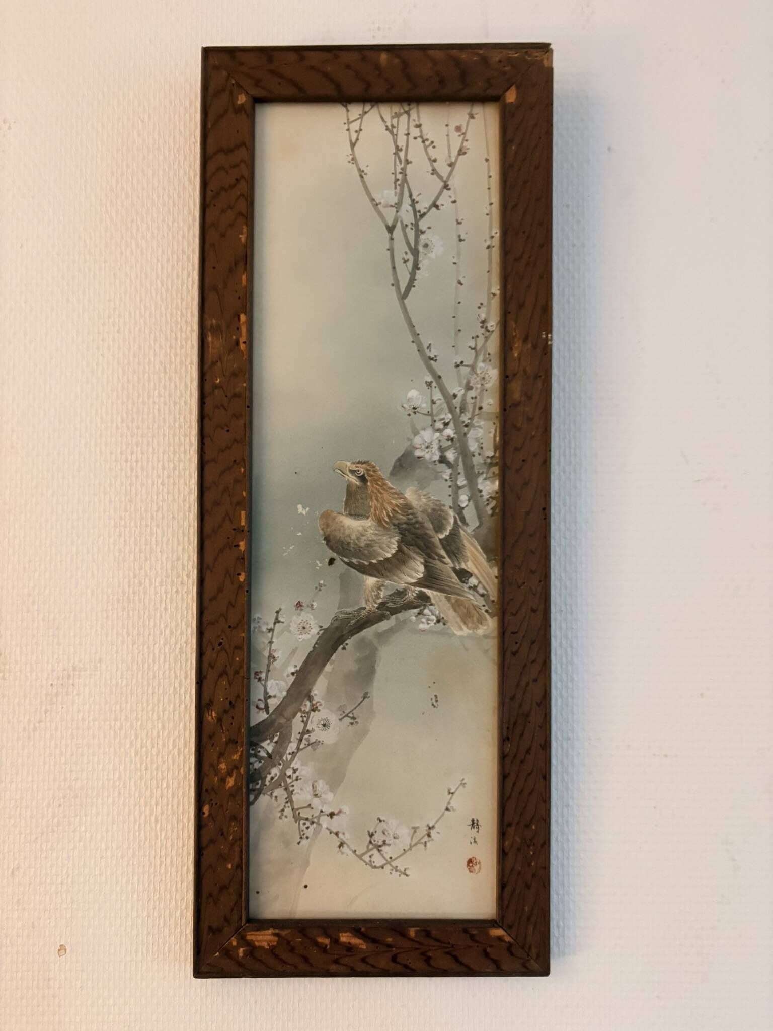 Japanese Sumi-e Painting Eagle Plum Blossom Japan Kakemono Kacho-ga