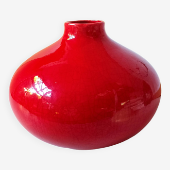 Large cracked ceramic ball vase