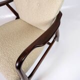 Armchair Upholstered In White Wool With Frame Made In Dark Wood By Schubell & Madsen From 1950s