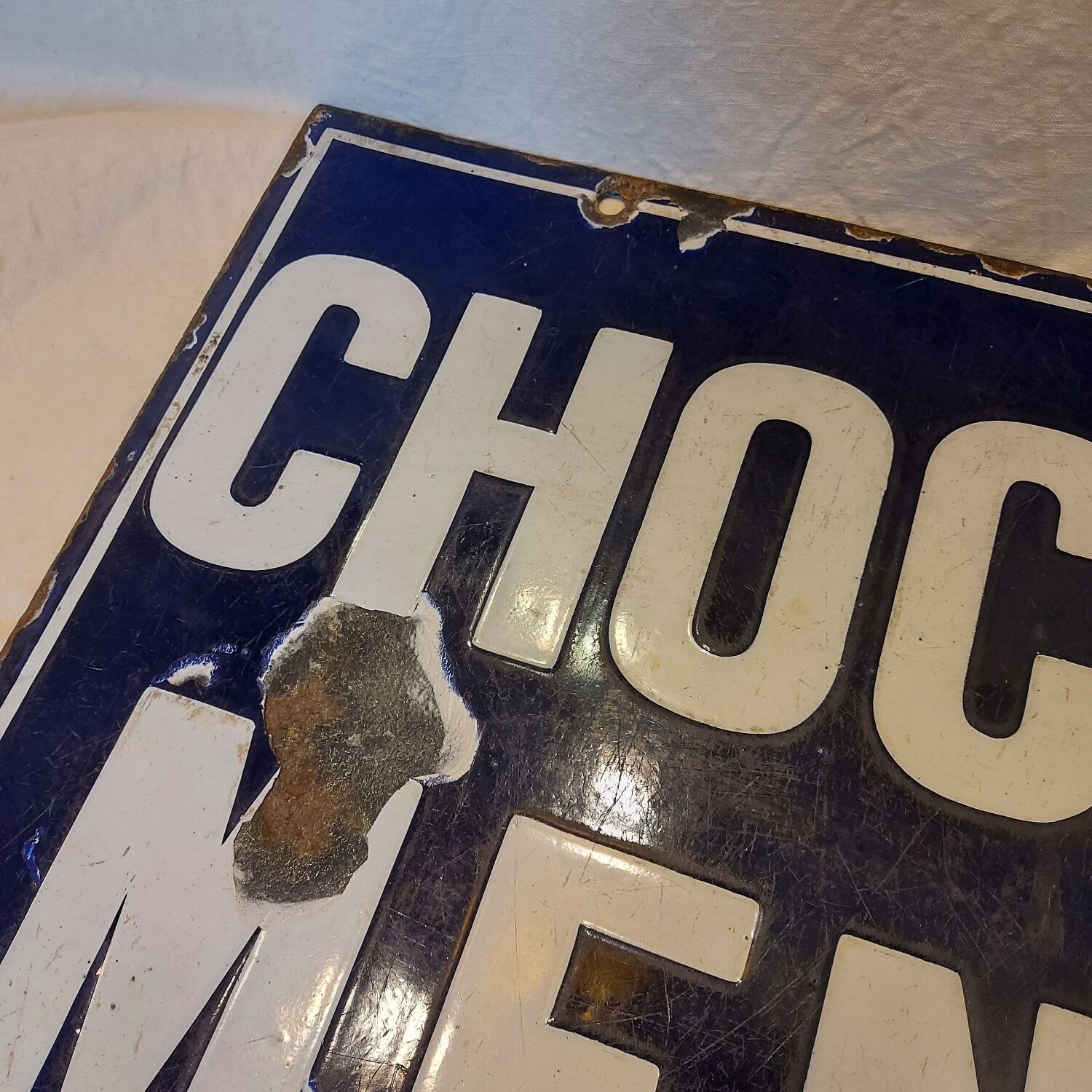 Menier Chocolat antique double-sided enamelled plate