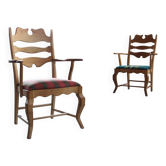 Paire de fauteuils en chêne brutaliste vintage Razorblade par Henning Kjærnulf, années 1960.