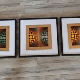 Optical Art Triptych - Victor Vasarely - 3 Frames 40x40cm