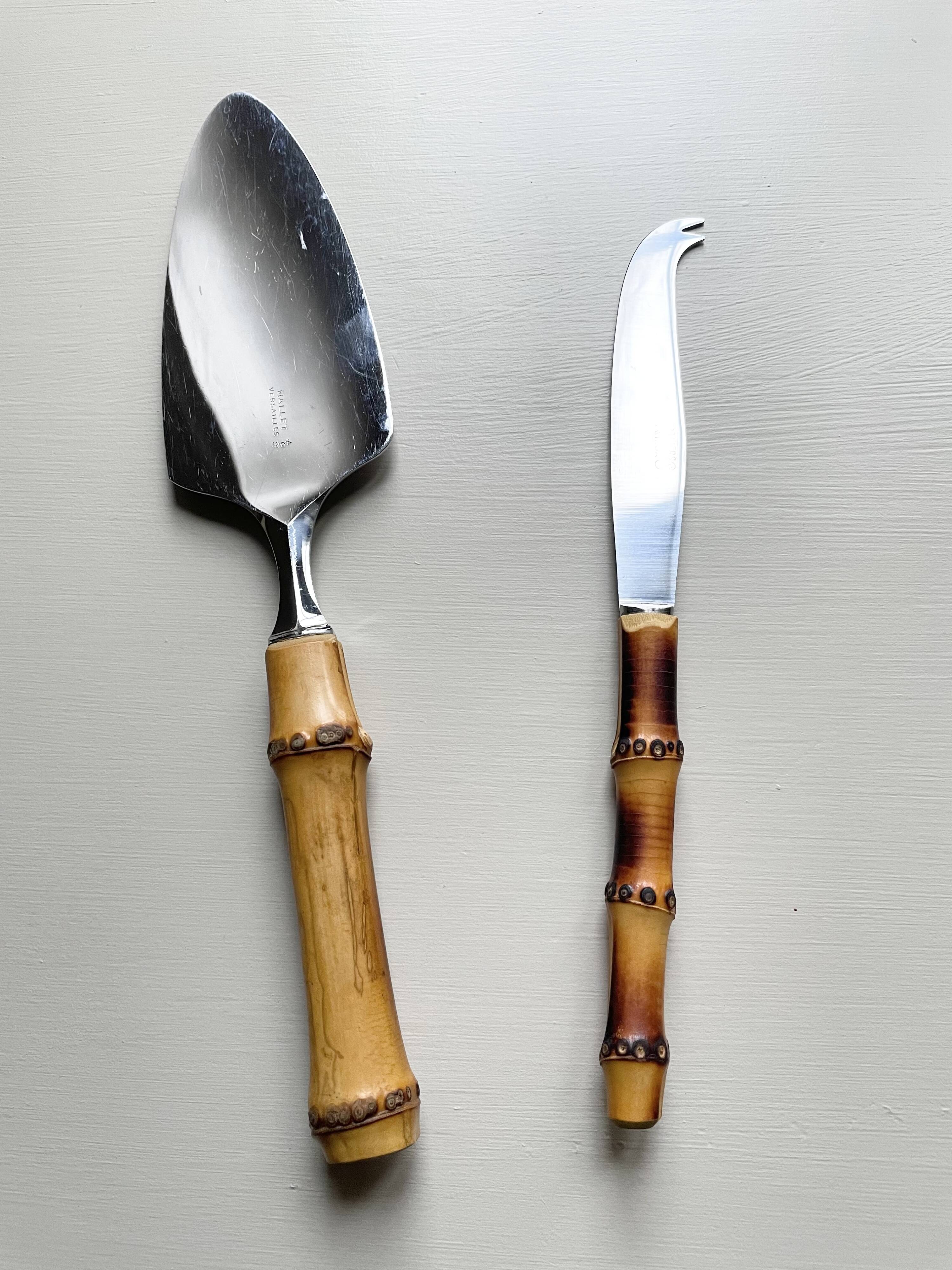 Serving cutlery with bamboo handles