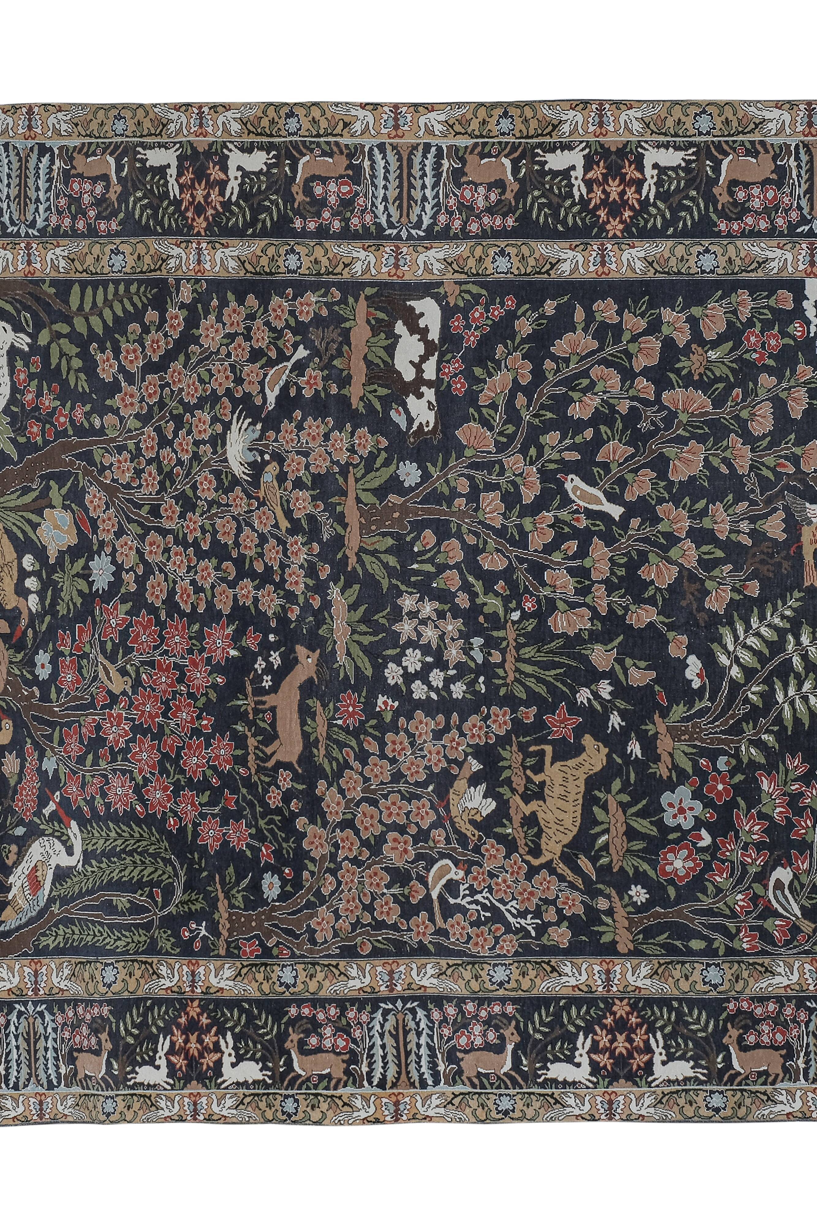 Vintage Caucasian Hunting Animal Pictorial Rug 9'2'' x 11'2''