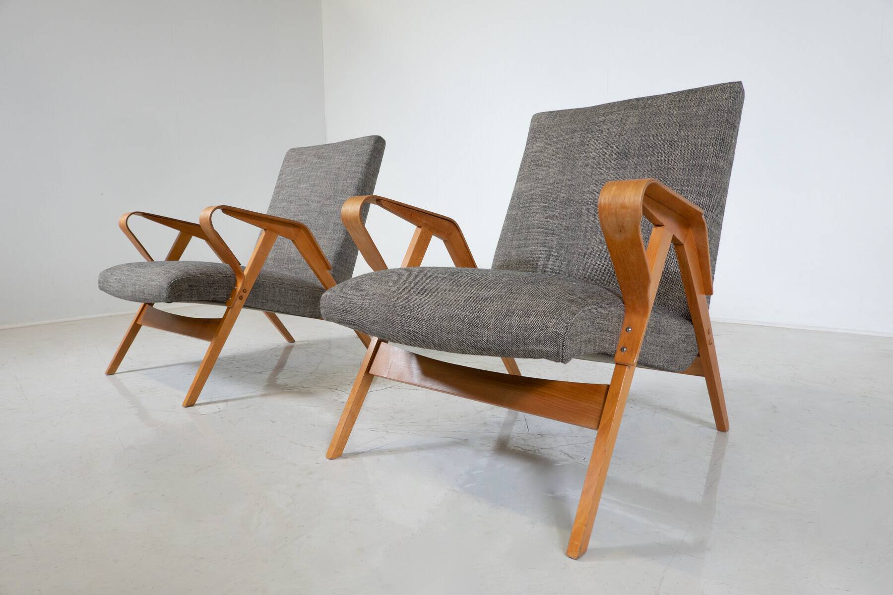 Mid-Century Modern Pair of Armchairs, 1950s, Czech Republic (New Ulphostery)