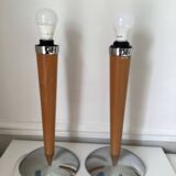 2 vintage lamp bases, chrome and wood, for creating a mushroom lamp