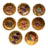 8 assiettes anciennes en barbotine faïence de Sarreguemines