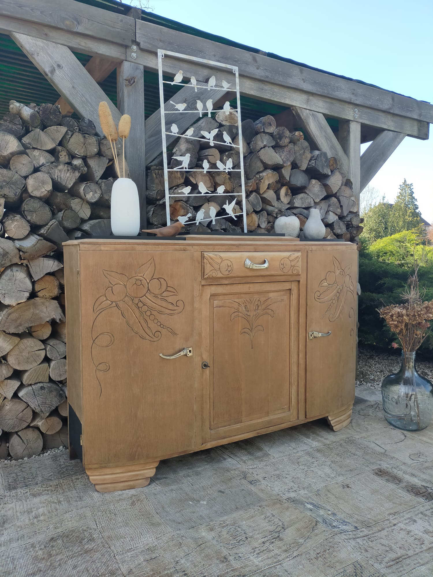 Buffet ancien art déco bois et marbre