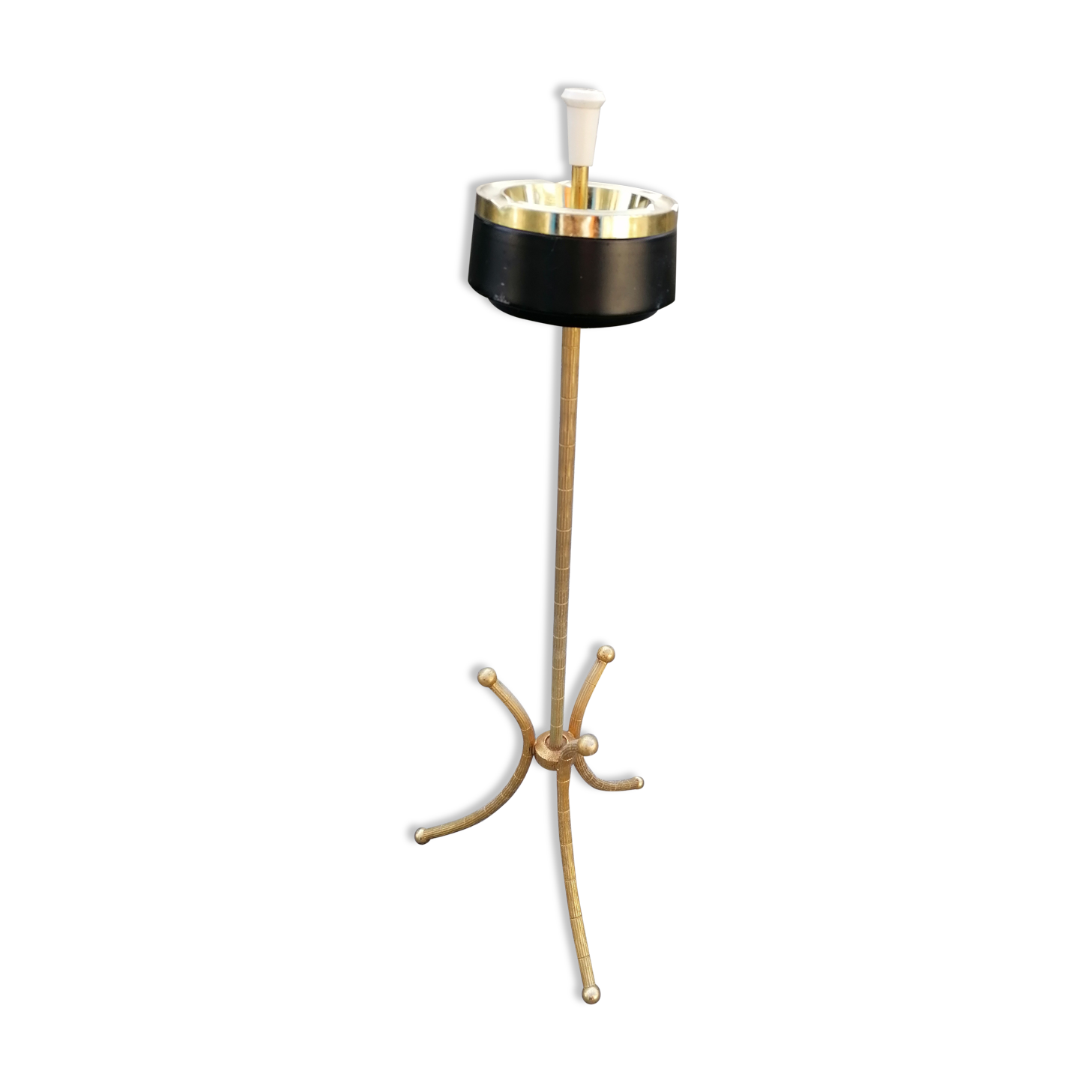 Porte cendrier tripode métal doré décor bambou vintage