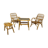 Rattan armchairs, table and stool, 1960