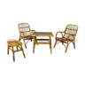 Rattan armchairs, table and stool, 1960