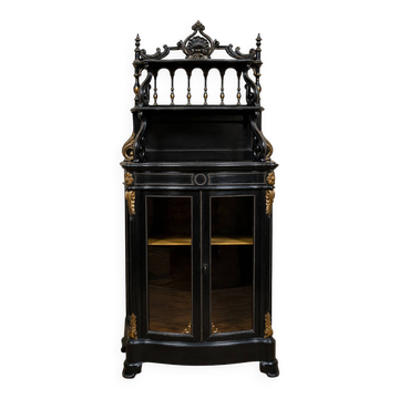 Meuble vitrine Napoléon III en bois noirci et rehauts dorés – XIXe siècle