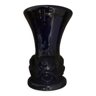 Vase vintage bleu cobalt en forme de poisson - Atelier de Céramique Ricard
