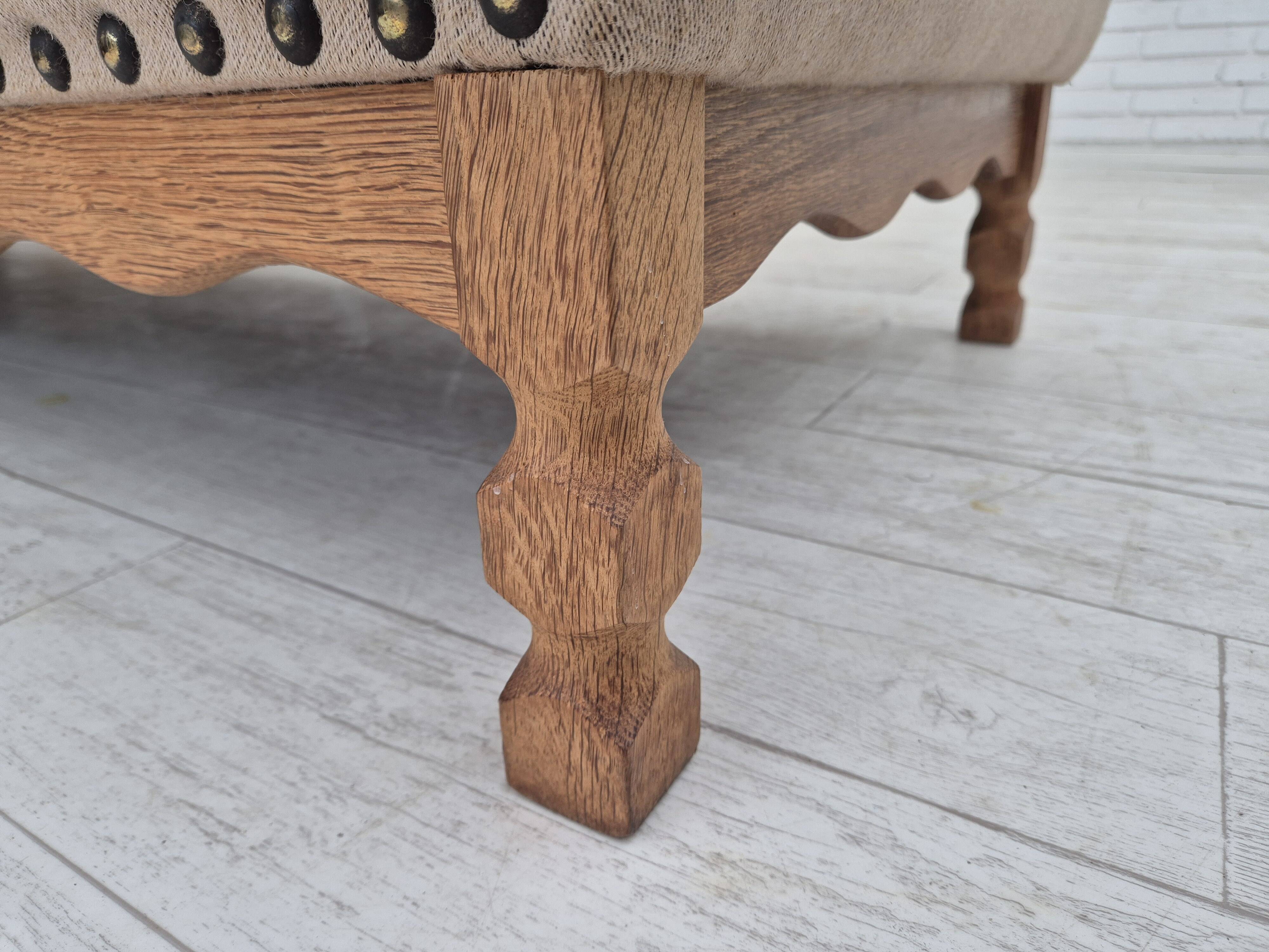 1970s, Danish 3-seater sofa, furniture wool fabric, oak wood, original.