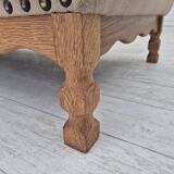 1970s, Danish 3-seater sofa, furniture wool fabric, oak wood, original.