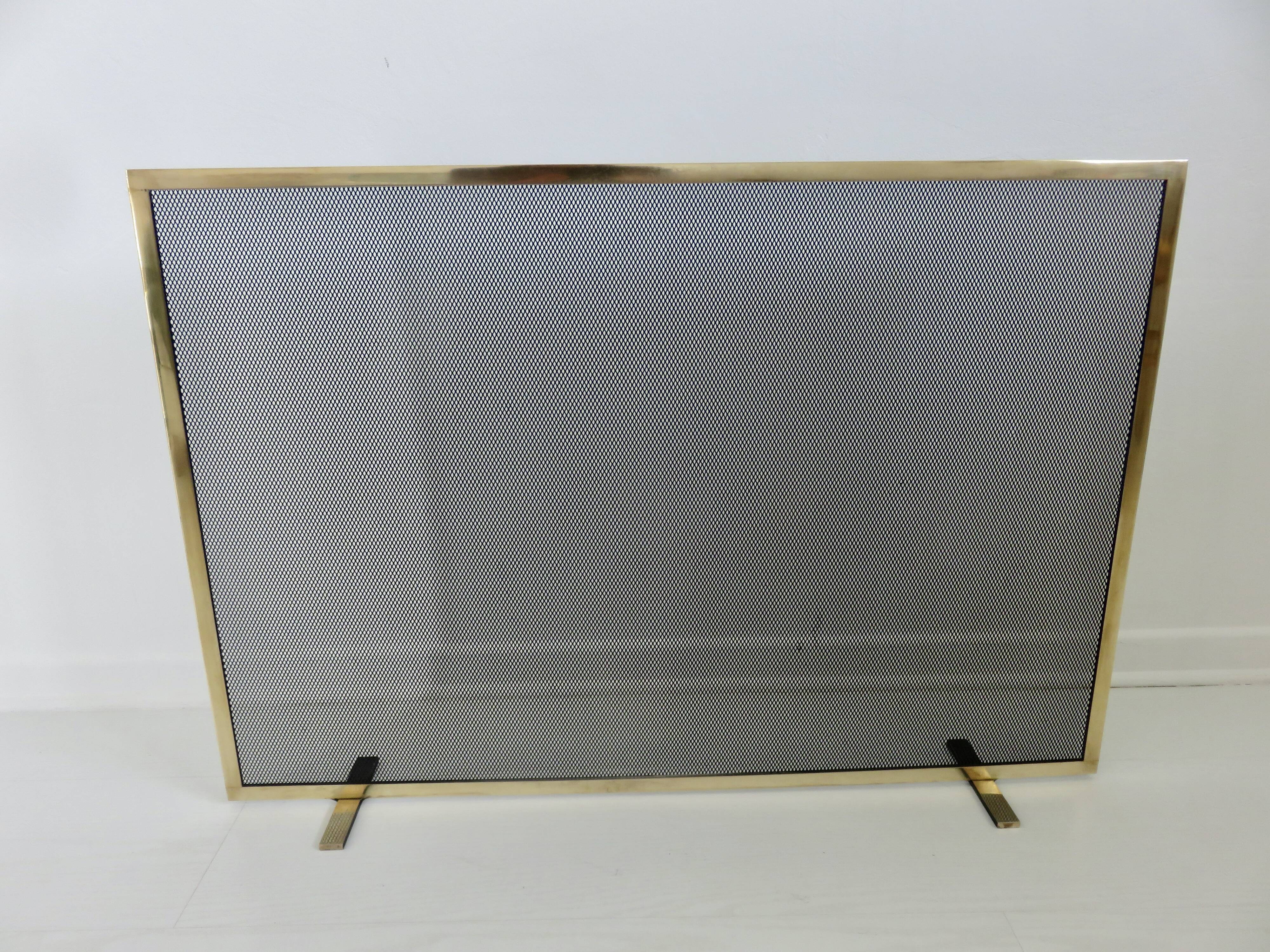 Fire screen for minimalist fireplace, modernist, 1970, brass