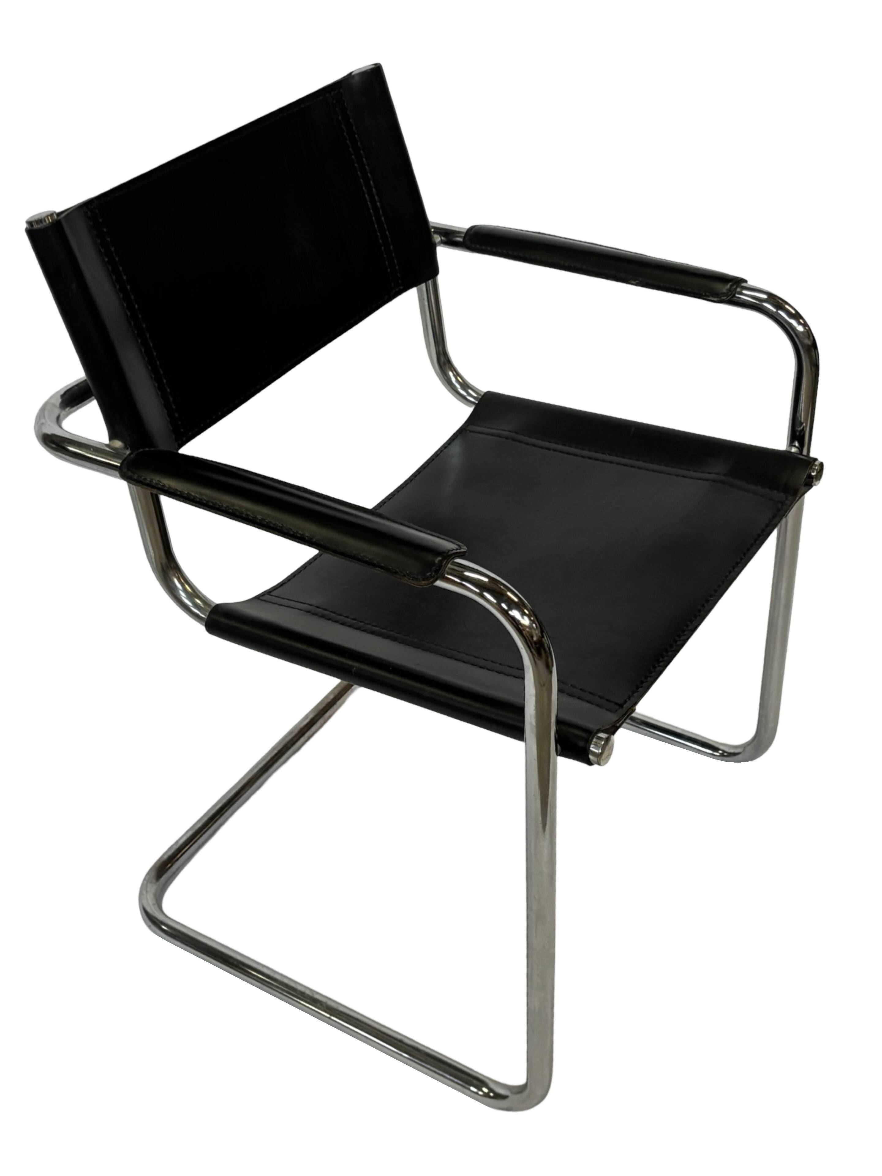 Vintage set of 4 tubular leather chairs style MG5 Grassi