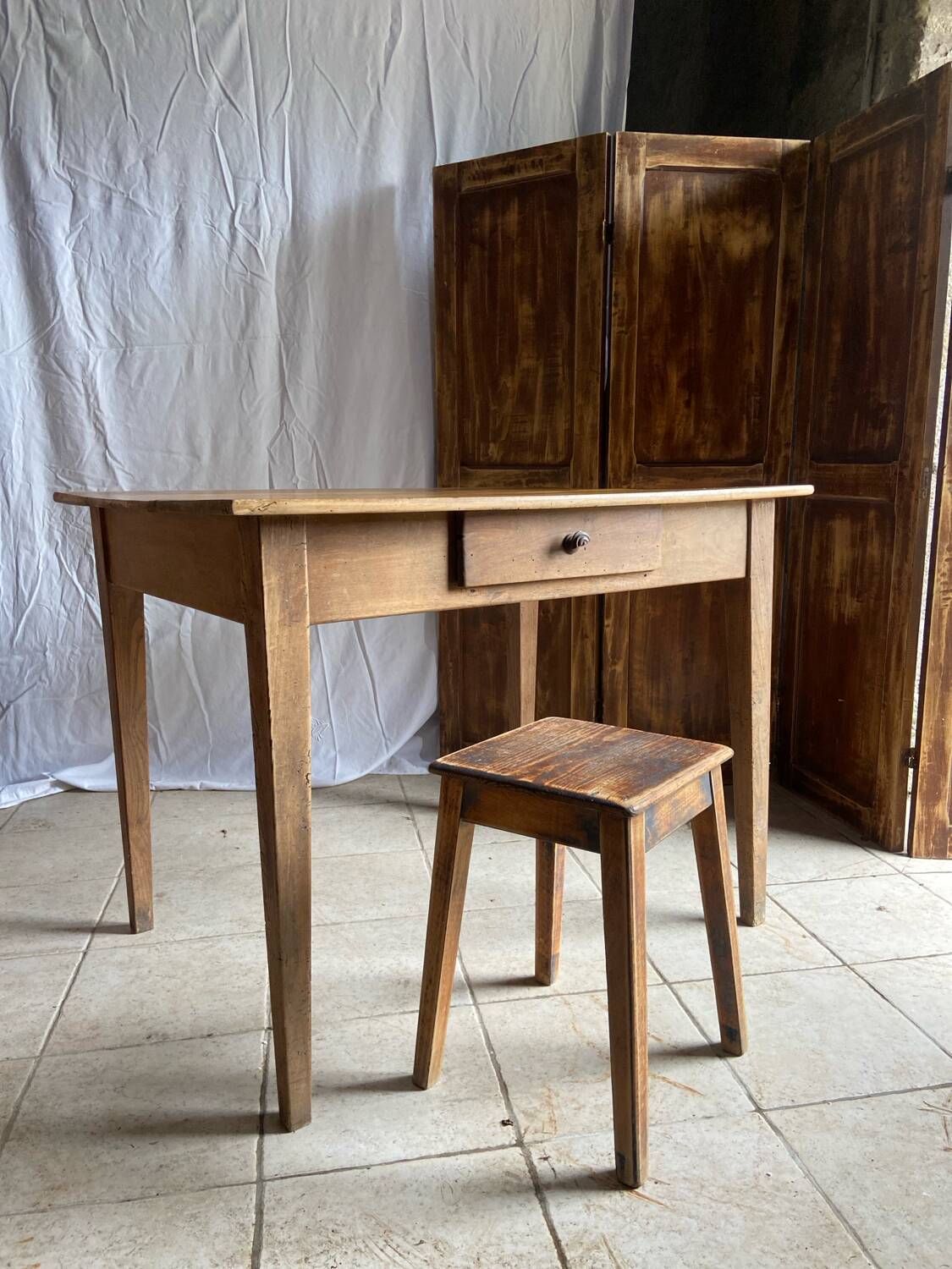 Antique walnut farmhouse table for four people