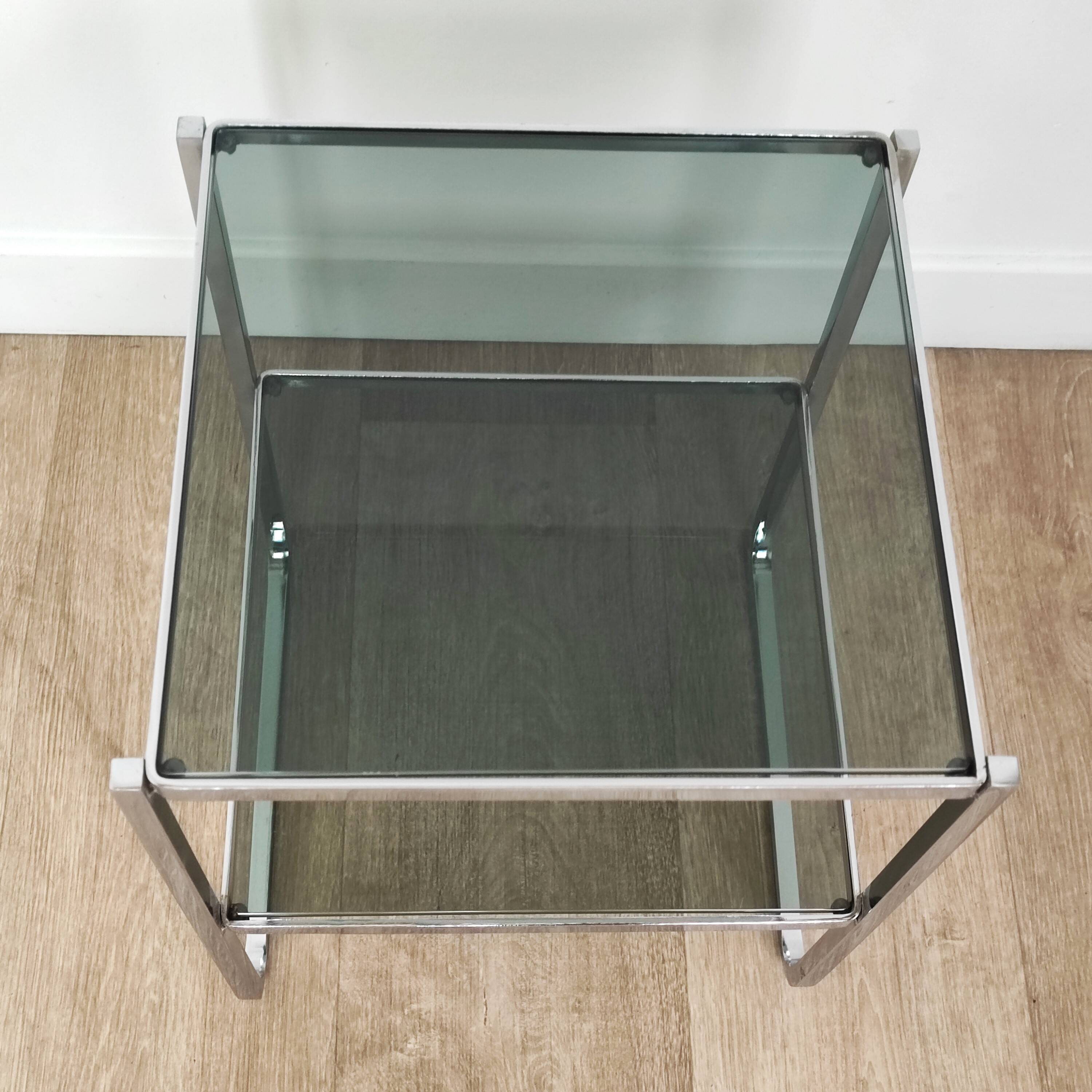 Chrome and glass side table