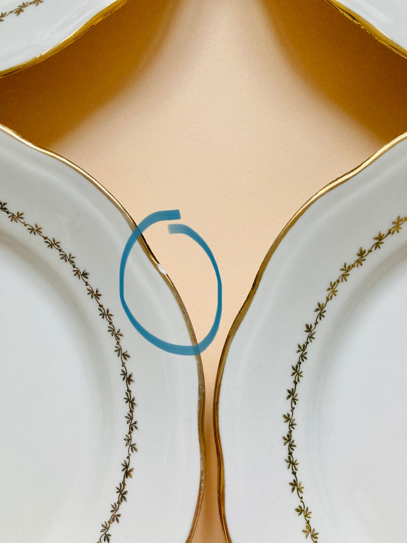 Lot 6 plates - white/golden porcelain