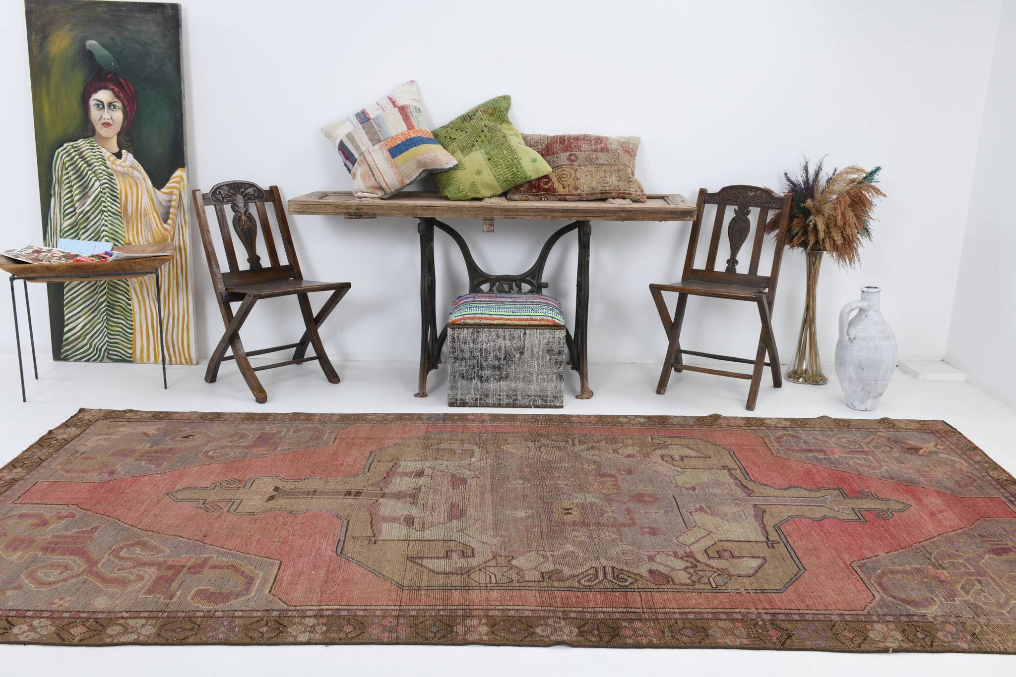 5x11 Rug For Living Room Red Brown Turkish Vintage Rug 150x338Cm