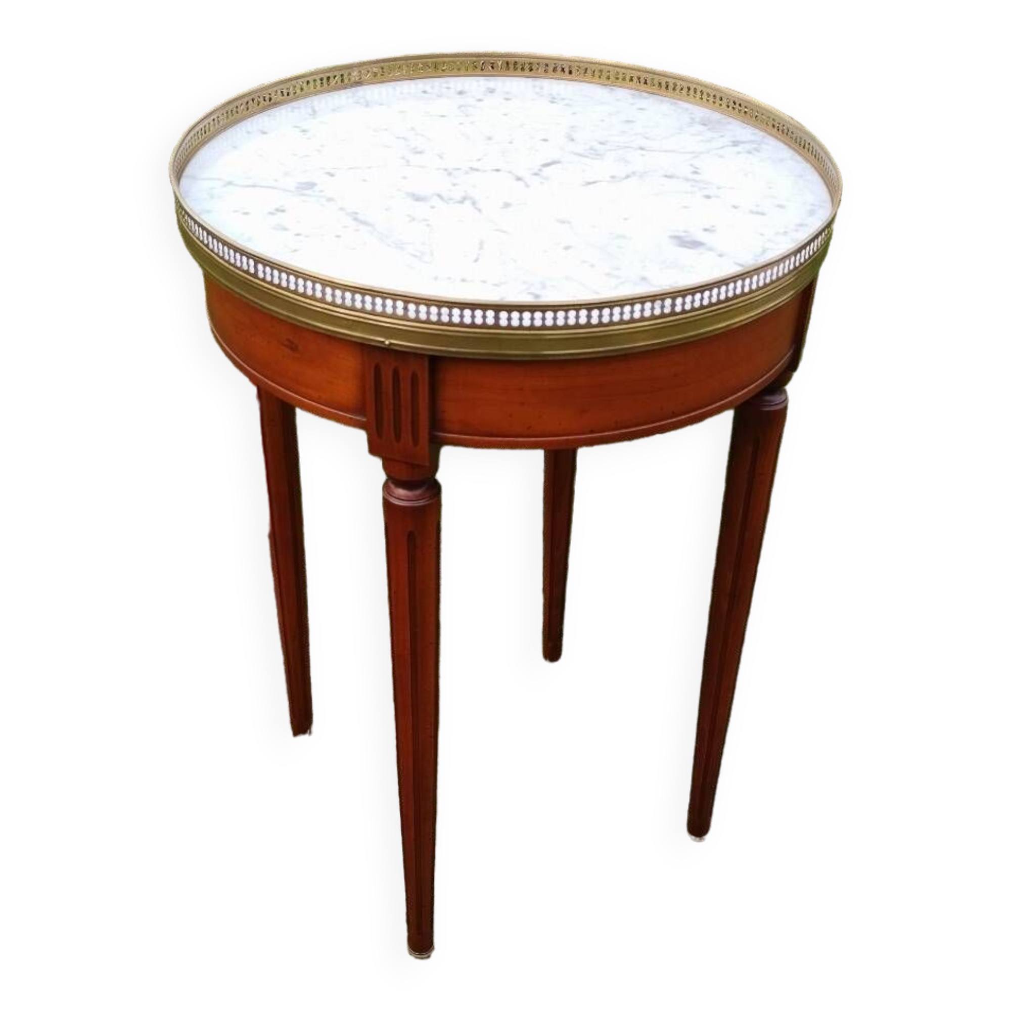 Antique hot water bottle table, Louis XVI style marble top