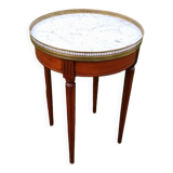 Antique hot water bottle table, Louis XVI style marble top