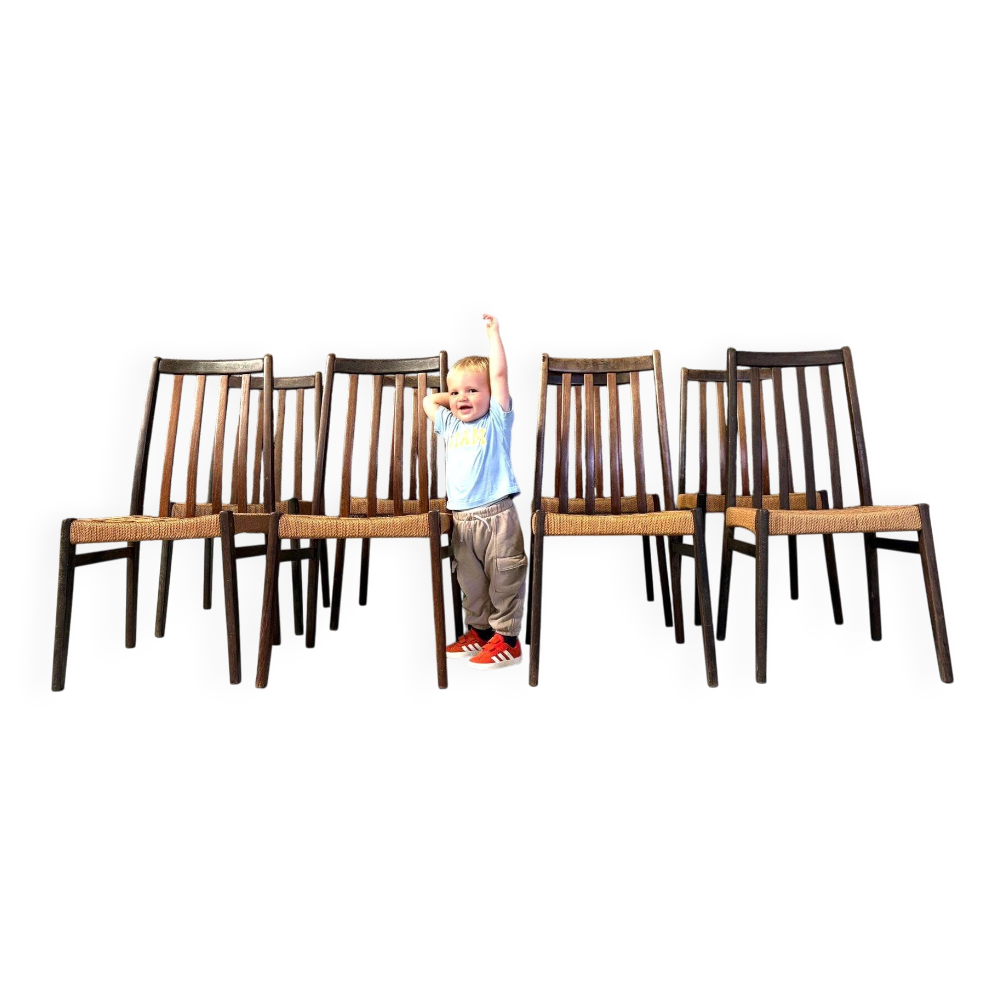 Chaises de salle à manger en corde danoise, ensemble de 8 - années 1960