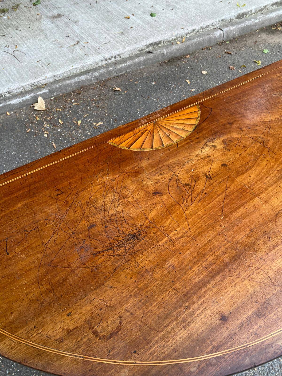 19th century English mahogany half-moon console desk