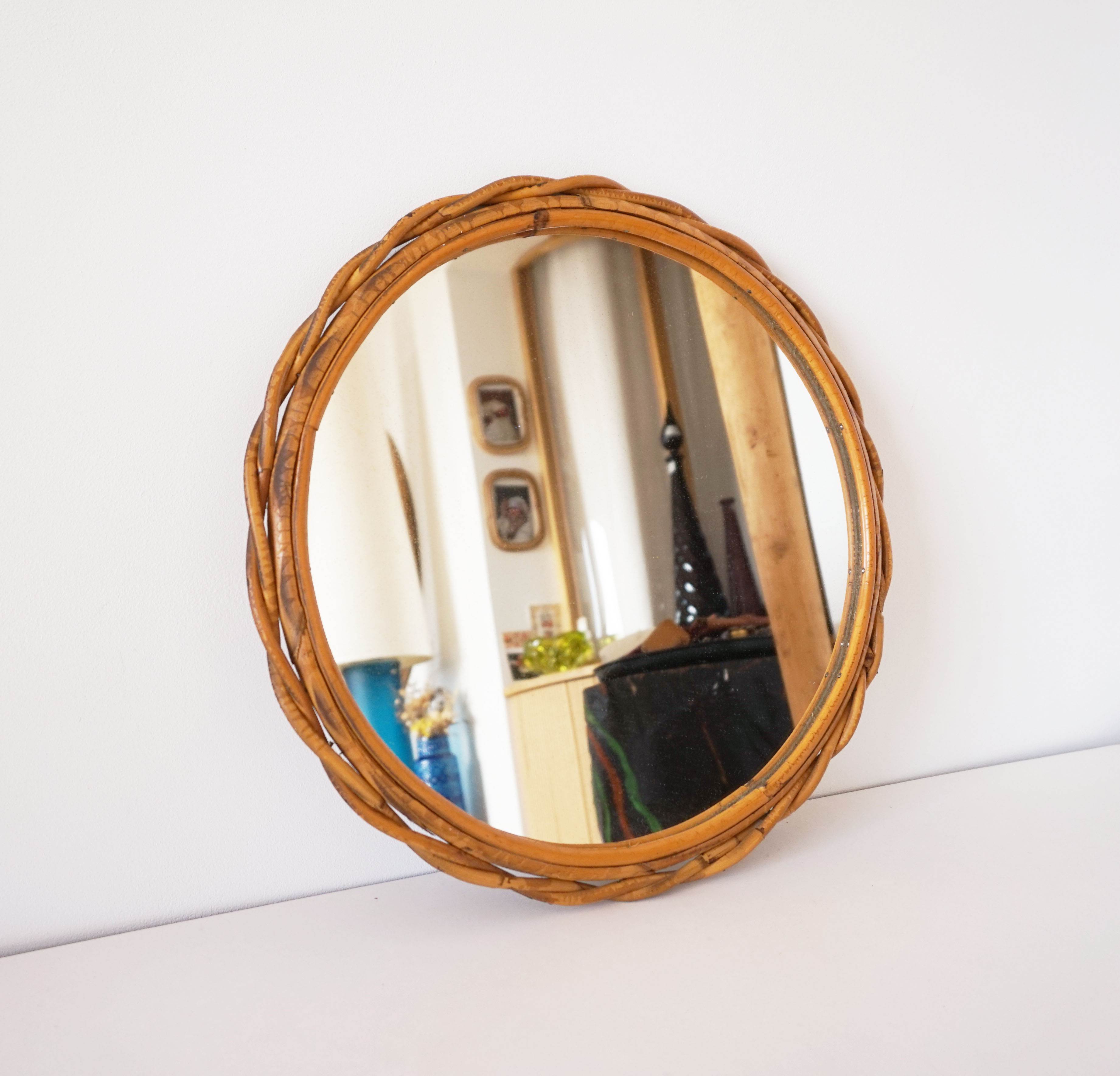 Vintage rattan sun mirror