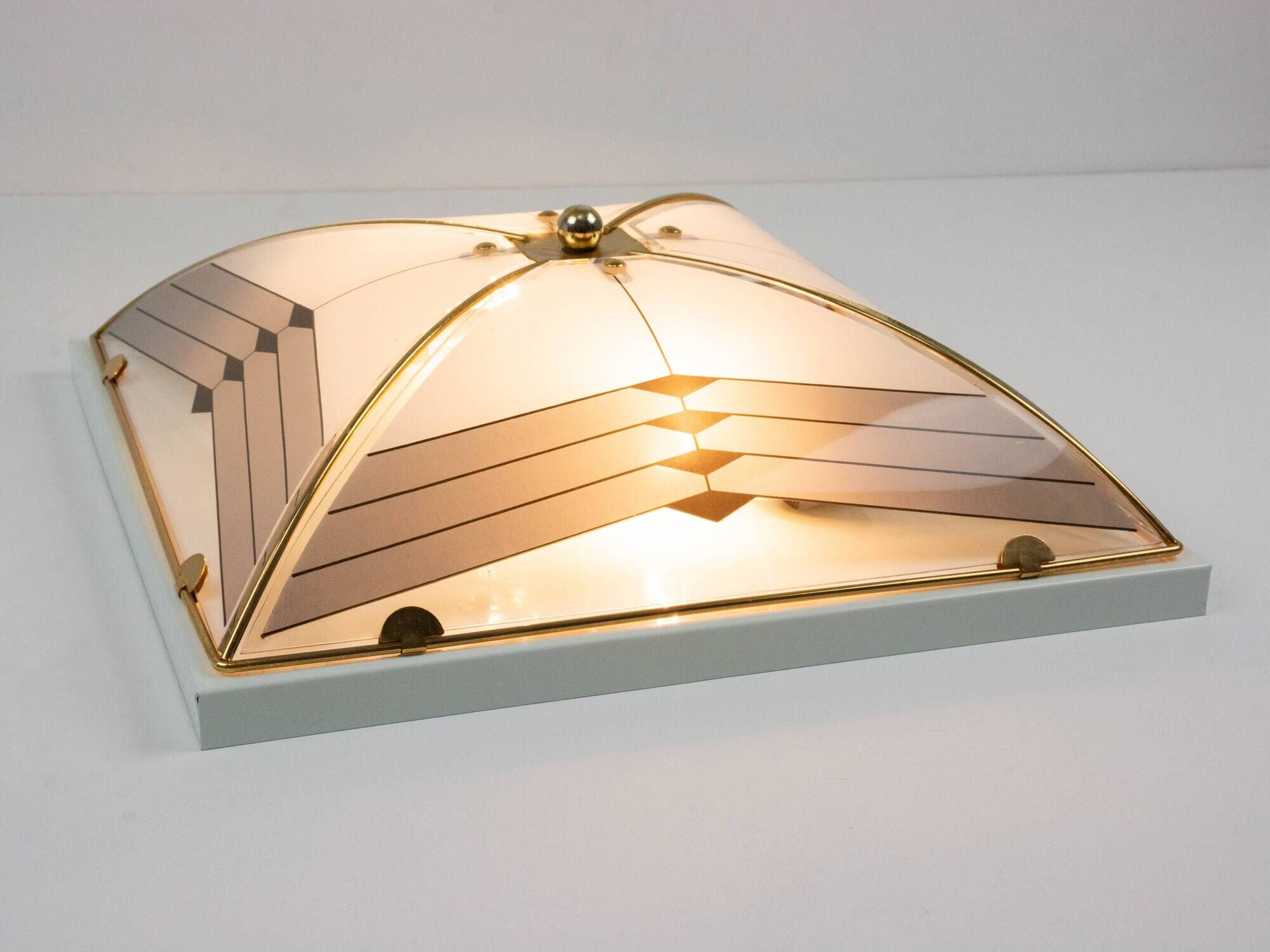 Vintage Art Deco Style White And Gold 1980s Ceiling Or Wall Lamp