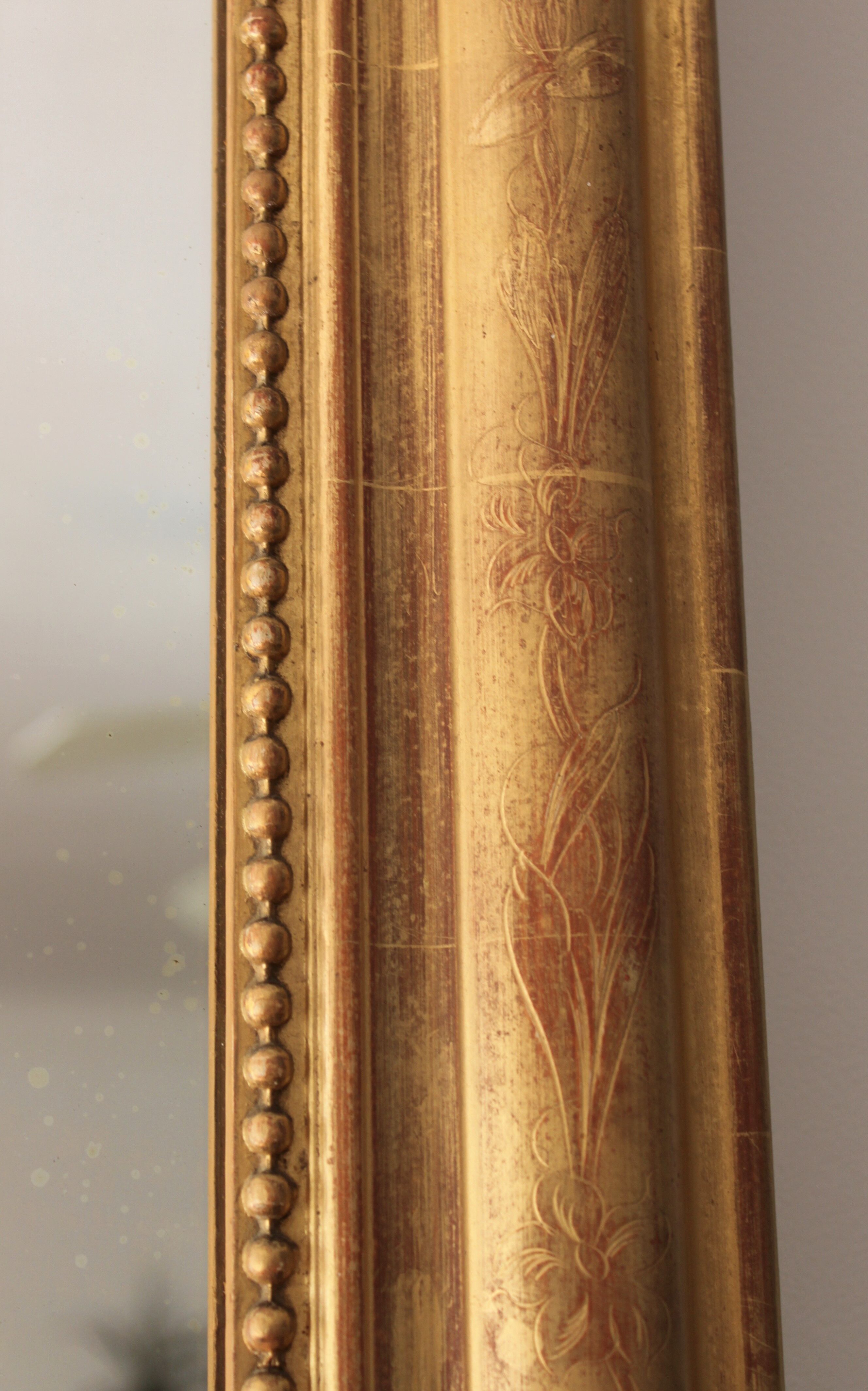 Gilded Louis Philippe mirror old with gold leaf, 126x90 cm