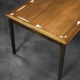Table Basse Vintage Mid-Century en Acajou, Danemark, avec Motif Peint à la Main par Ole Wanscher