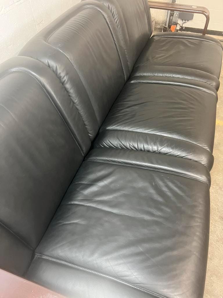 Vintage black leather sofa / Martin Stoll sofa
