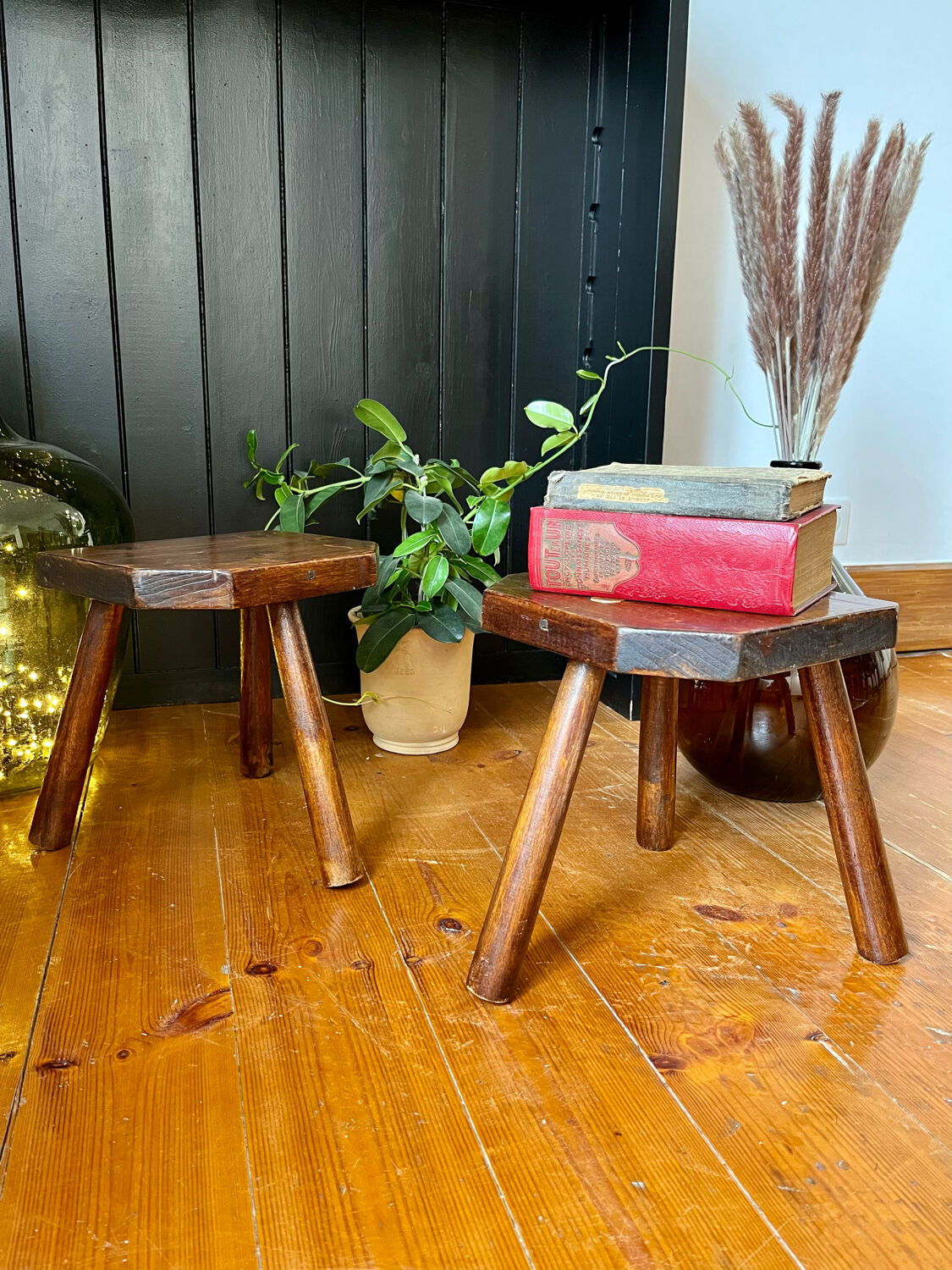 Pair of handmade tripod stools